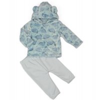 H33565:  Baby Dino Print Hooded Plush Fleece Top & Jog Pant Set (6-24 Months)